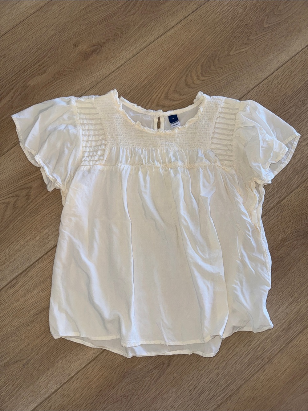 Old Navy White Short Sleeve Smocked Yoke Blouse